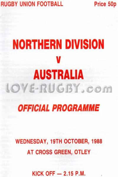 1988 Northern Division (Eng) v Australia  Rugby Programme